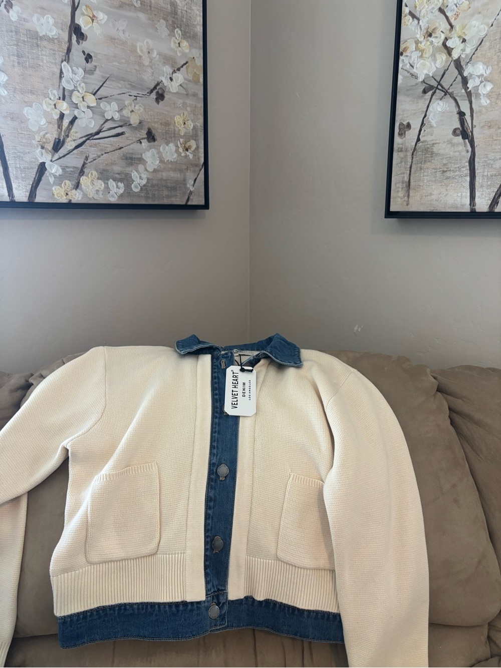 Velvet Heart Denim Jean Jacket Blue and Cream - Picture 2 of 4
